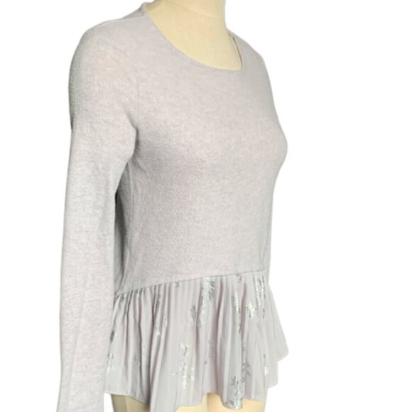 LC Lauren Conrad Pleated Peplum Sweater Top XS Gray 97H - Picture 3 of 9